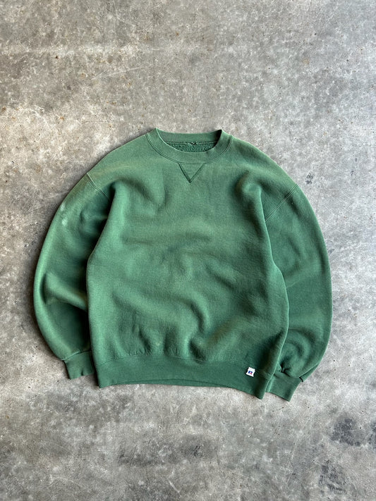 Vintage Forest Green Blank Russell Crew - XL