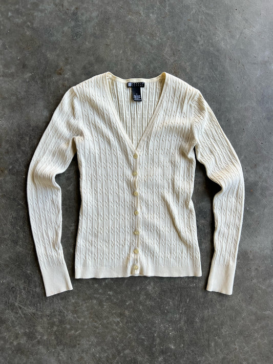 Vintage Cream Carole Little Cable Knit Cardigan - S