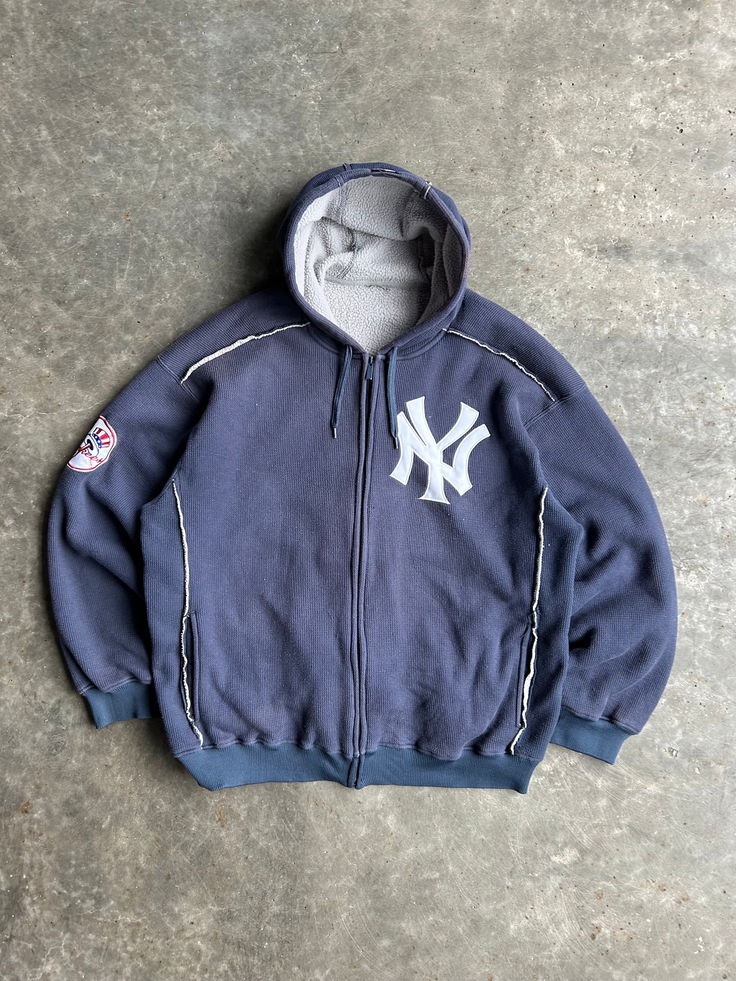 Vintage Yankees Waffle Knit Fleece Lined Zip Up Hoodie - XXL