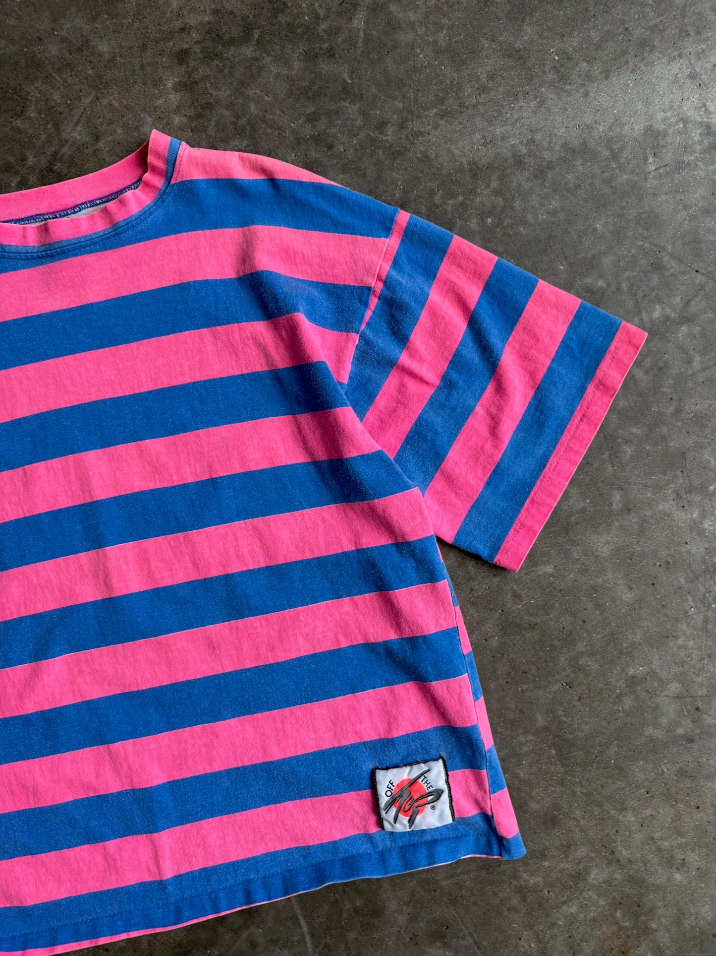 Vintage Single Stitch Pink and Blue Striped Off The Top Tee - L