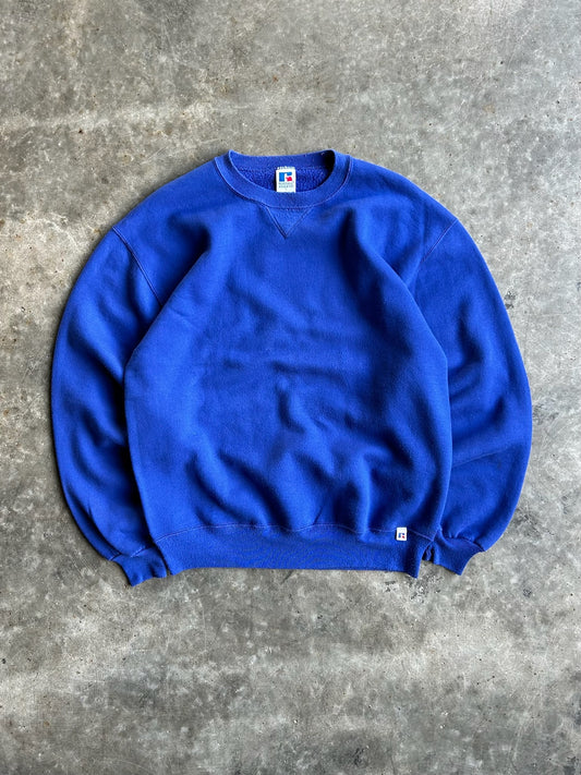 Vintage Royal Blue Blank Russell Crew - L