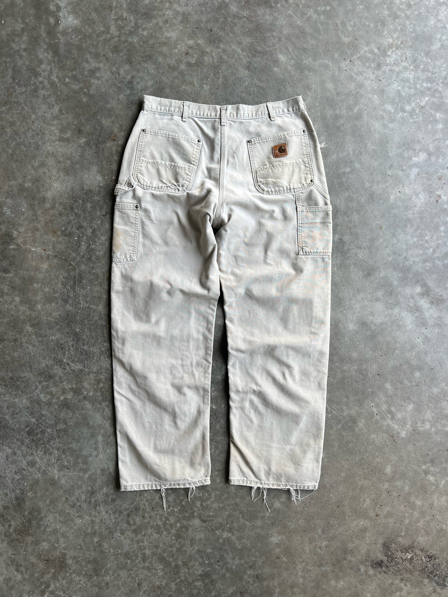 Vintage Cream Painted Distressed Carhartt Double Knee Pants - 36