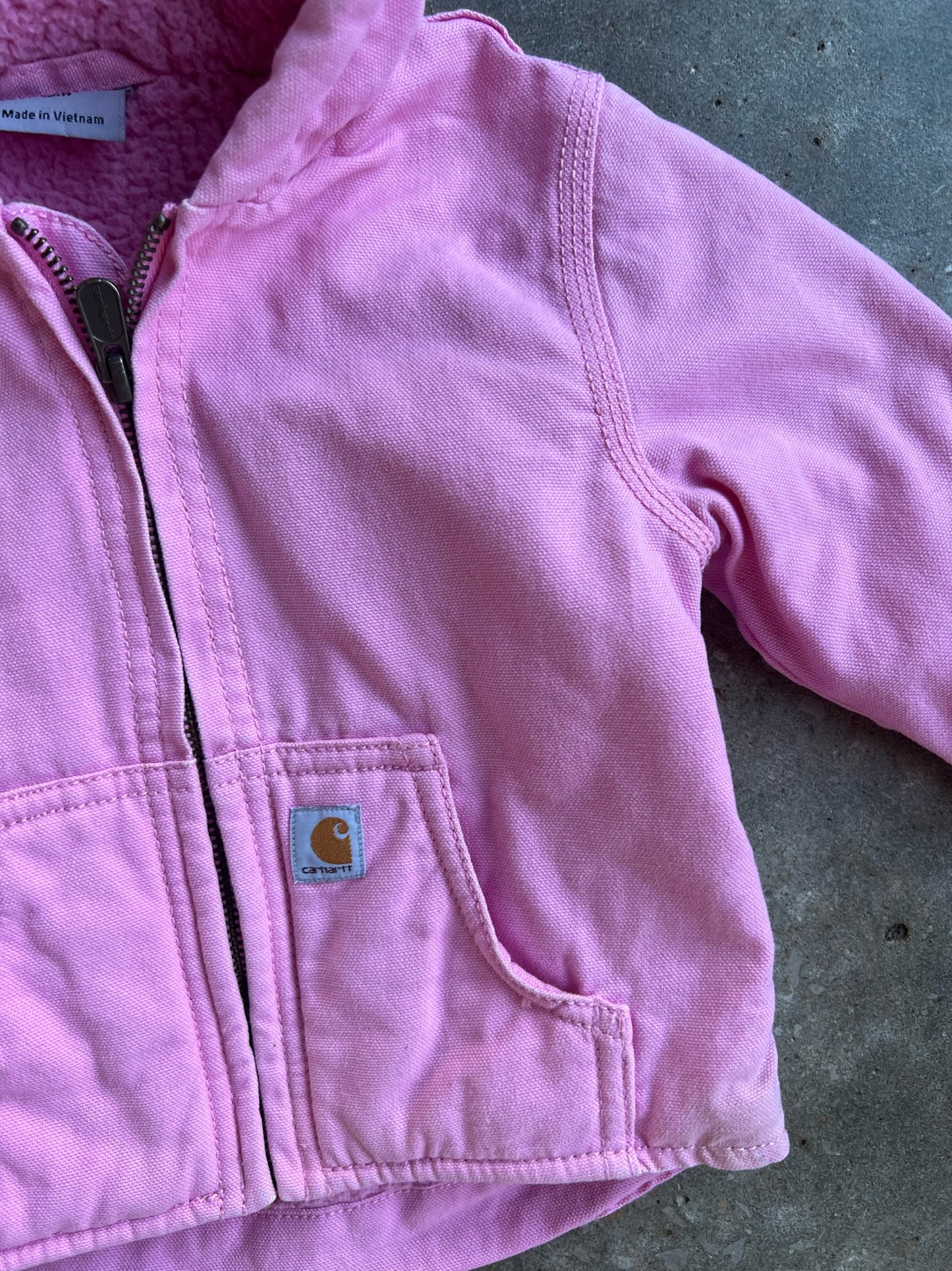 Vintage Baby Pink Sherpa Lined Hooded Carhartt Jacket - 12M