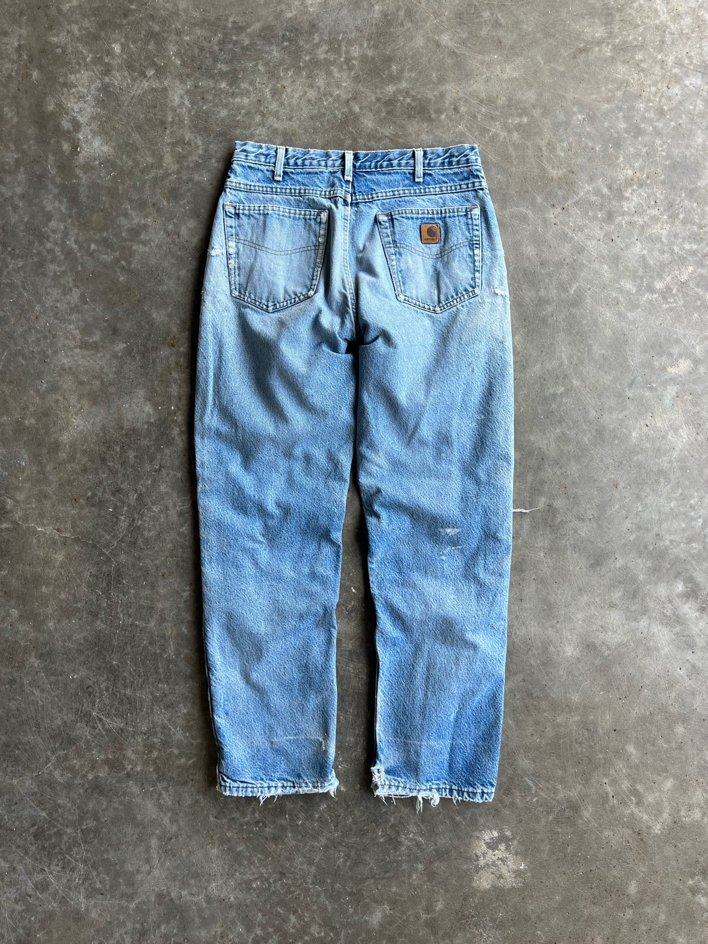 Vintage Distressed Light Wash Flannel Lined Carhartt Pants - 34