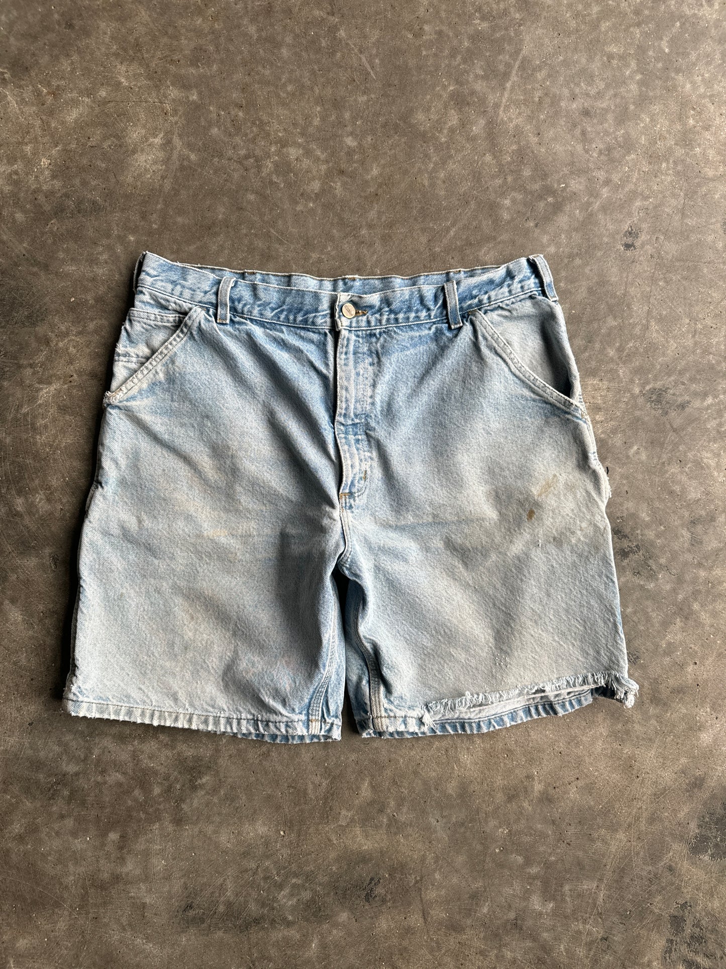 Vintage Light Wash Faded Carhartt Carpenter Denim Shorts - 36