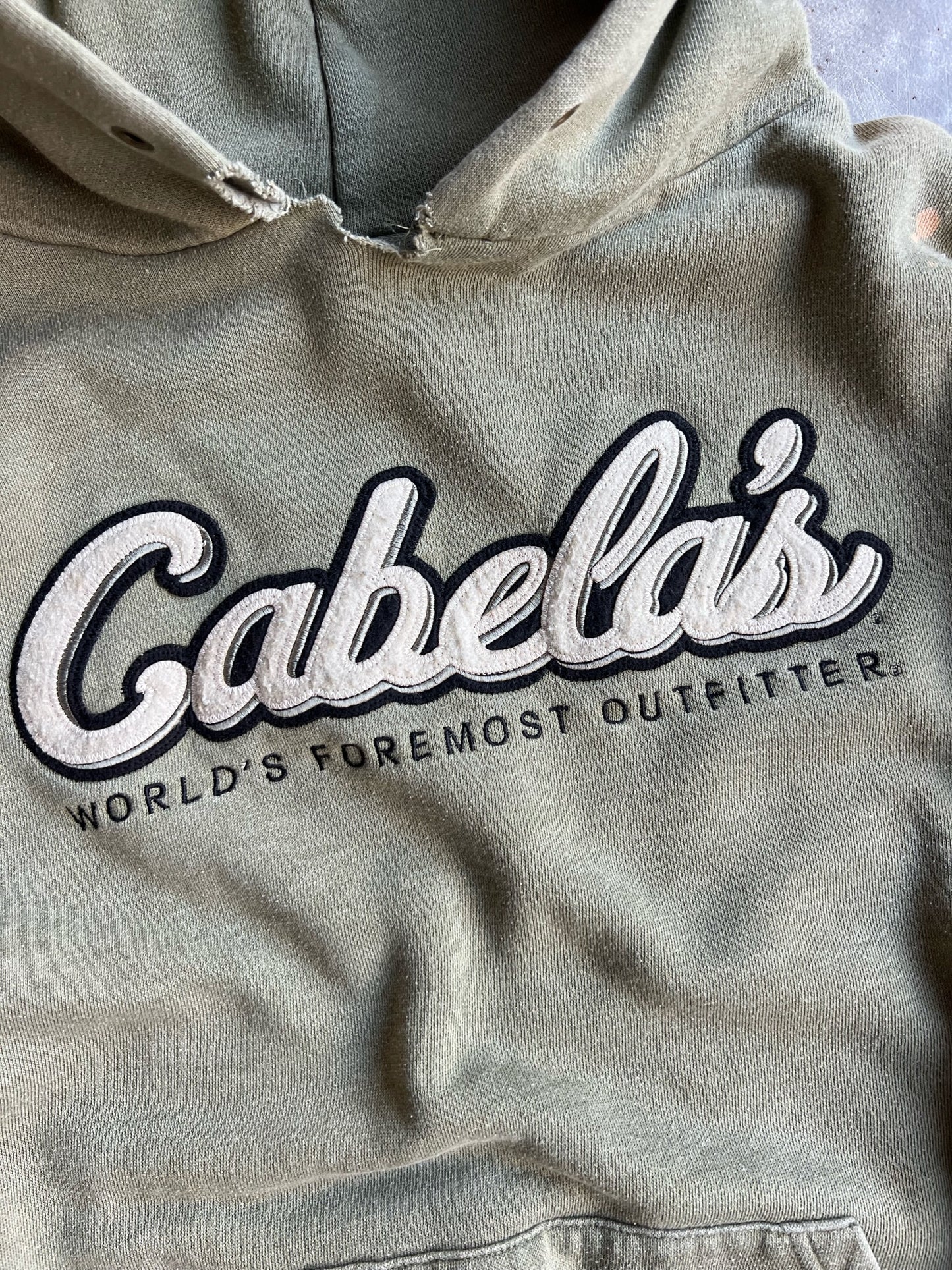 Vintage Faded Olive Green Cabelas Hoodie - L