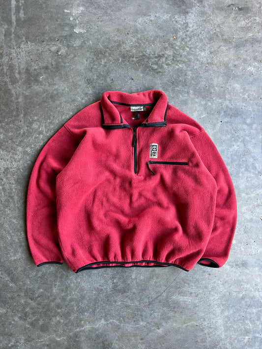 Vintage Red Fleece Timberland Quarter Zip - XL