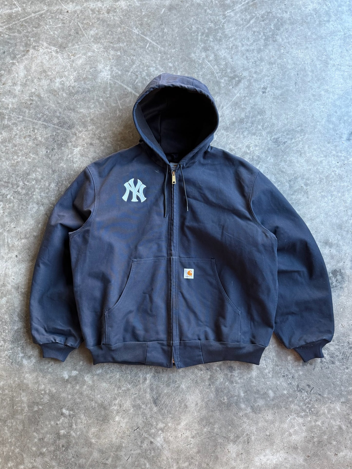 Vintage Dark Navy Hooded Yankees Carhartt Jacket - XL