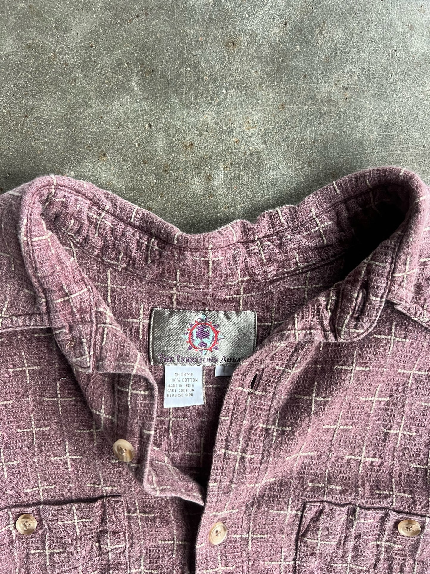 Vintage Mauve Pattern Cropped Button Up - L