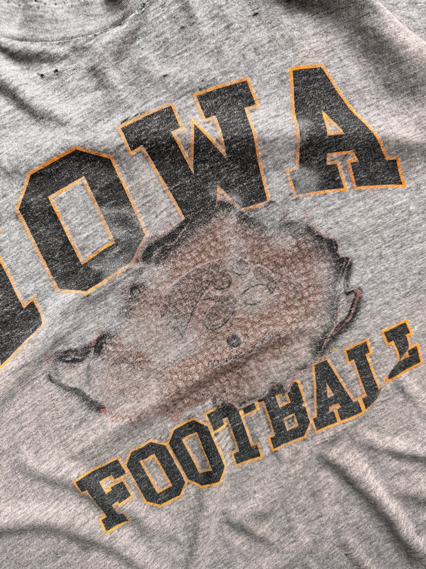 Vintage Grey Thrashed University Of Iowa Football Shirt - XL