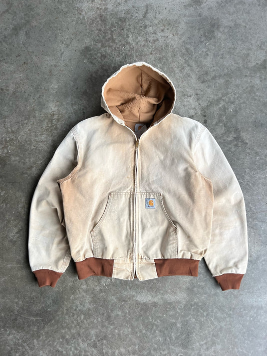 Vintage Cream Hooded Carhartt Jacket - L