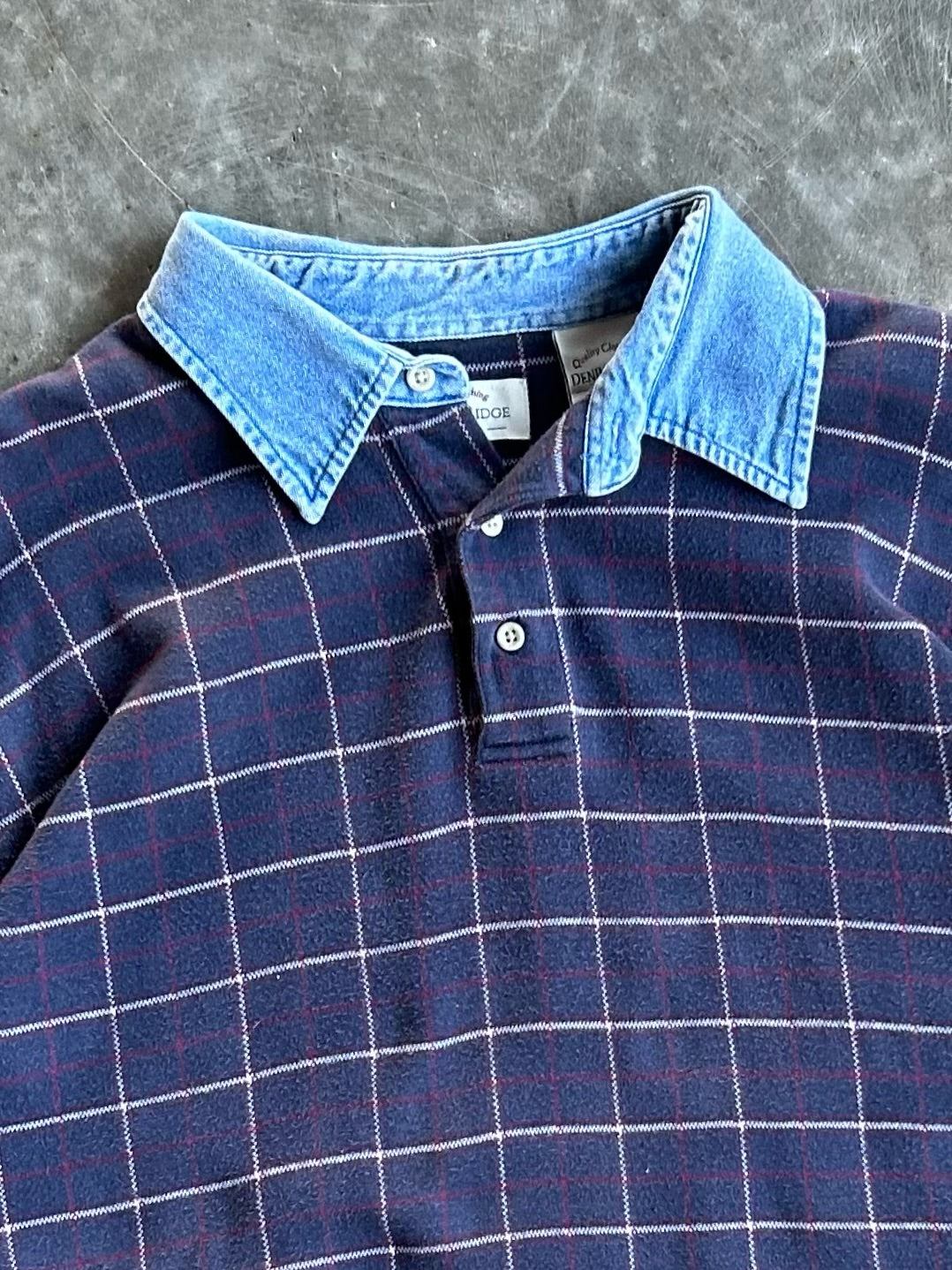 Vintage Navy Denim Ridge Plaid Polo - XL